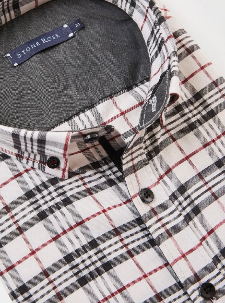 White Dry Touch Woven Long Sleeve Check Shirt – Jeff's