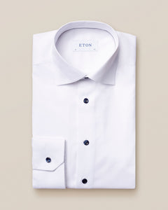 ETON- White Signature Twill Shirt - Navy Details