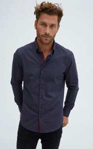 Navy Wine Glass Woven Long Sleeve Shirt