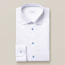 Load image into Gallery viewer, Eton- White Twill Shirt – Light Blue Details
