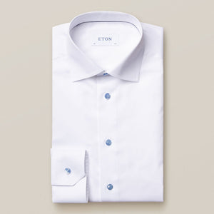 Eton- White Twill Shirt – Light Blue Details