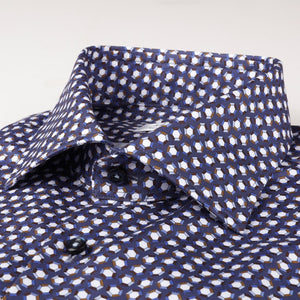 Fitted Body Shirt Hexagon Pattern Blue