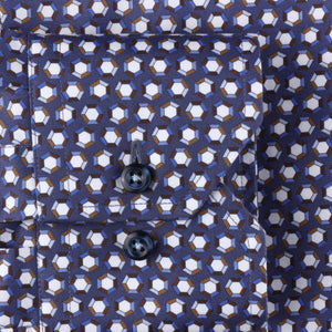 Fitted Body Shirt Hexagon Pattern Blue