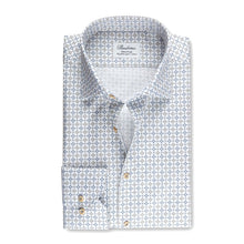 Load image into Gallery viewer, STENSTROMS- White, Blue and Tan Print Shirt- Fitted Body
