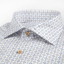 Load image into Gallery viewer, STENSTROMS- White, Blue and Tan Print Shirt- Fitted Body
